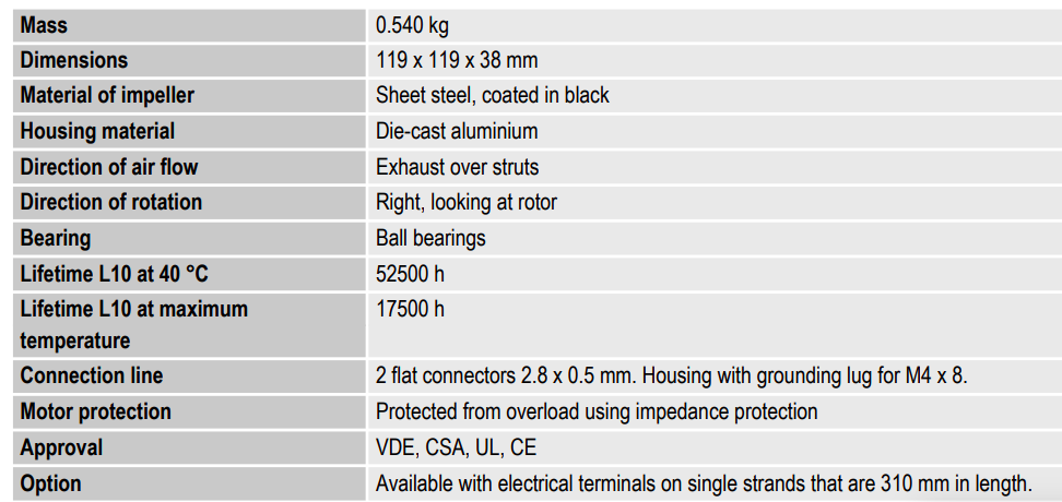 Техническое описание Ebmpapst 119x119x38 AC